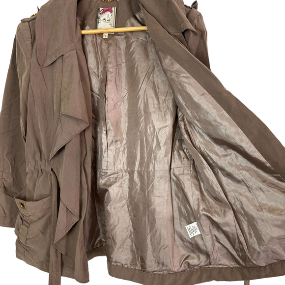 Yoana Baraschi Trench Coat Chocolate Drawstring‎ Waist Pockets Lined Size 6 - Picture 3 of 11